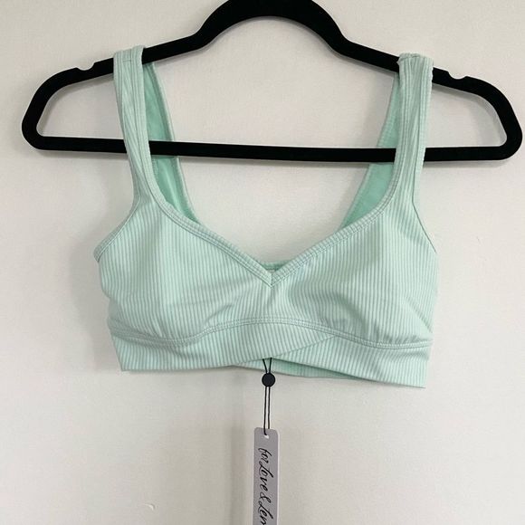 For Love & Lemons Gemma Ribbed Bra Mint Green XS - Picture 2 of 6